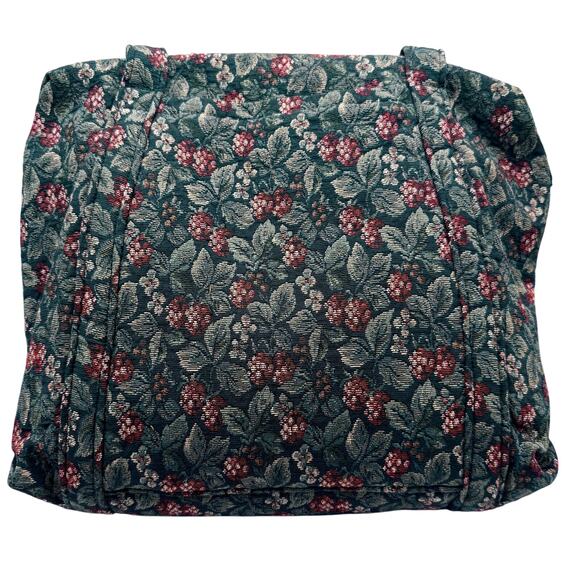 Vintage Navy Floral & Berry Tapestry Shoulder Tote Bag Handmade NH 15x14 USA - Picture 9 of 16